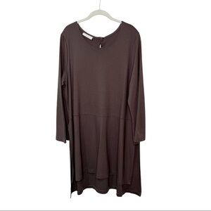 BRYN WALKER Gray Tunic Top Modal Blend Long Sleeves Side Slits Size L